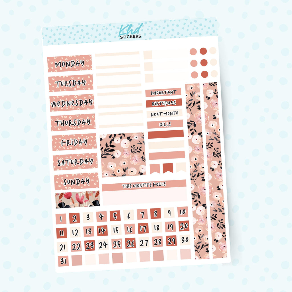 Pretty Floral Lime Weekly Monthly View Planner Sticker Kit