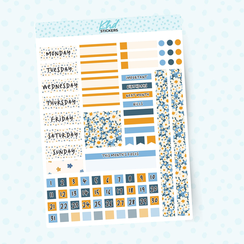 Blue & Orange Lime Weekly Monthly View Planner Sticker Kit