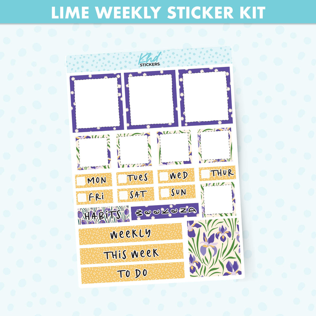 Purple Floral Lime Weekly Planner Sticker Kit