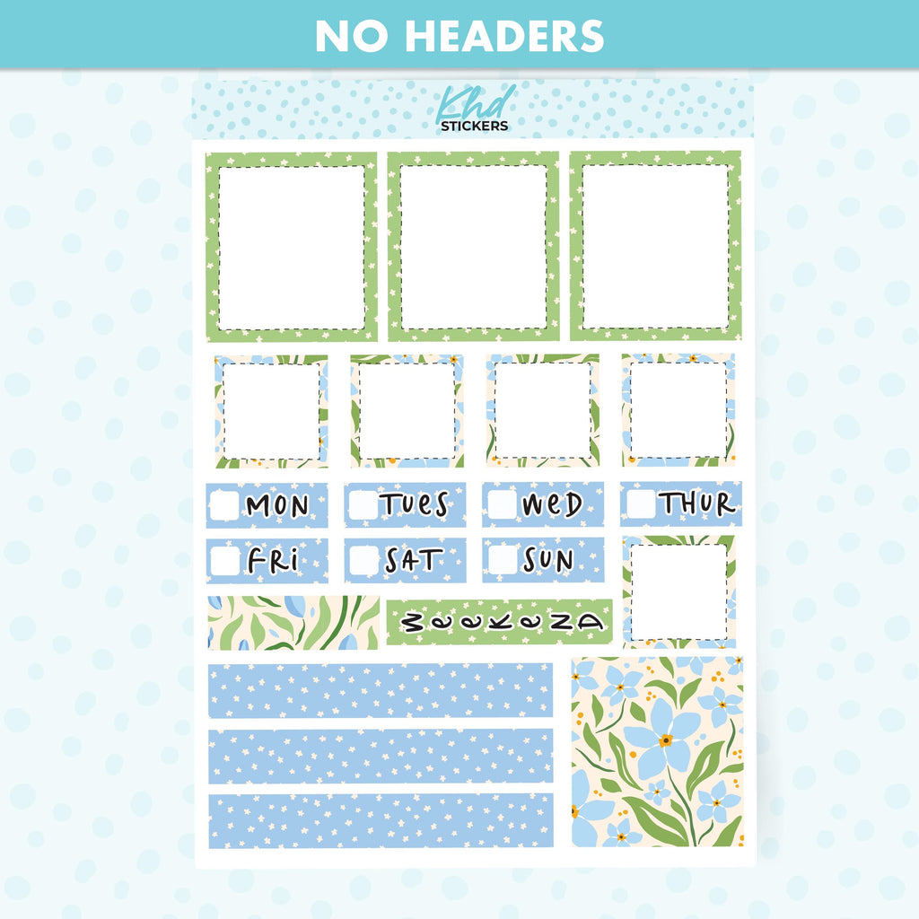 Floral Blue & Green Lime Weekly Planner Sticker Kit