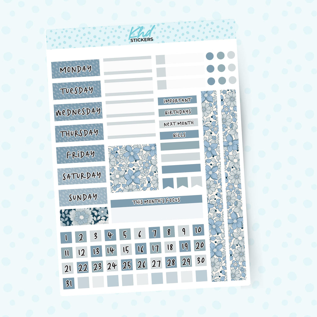 Boho Flower Lime Weekly Monthly View Planner Sticker Kit