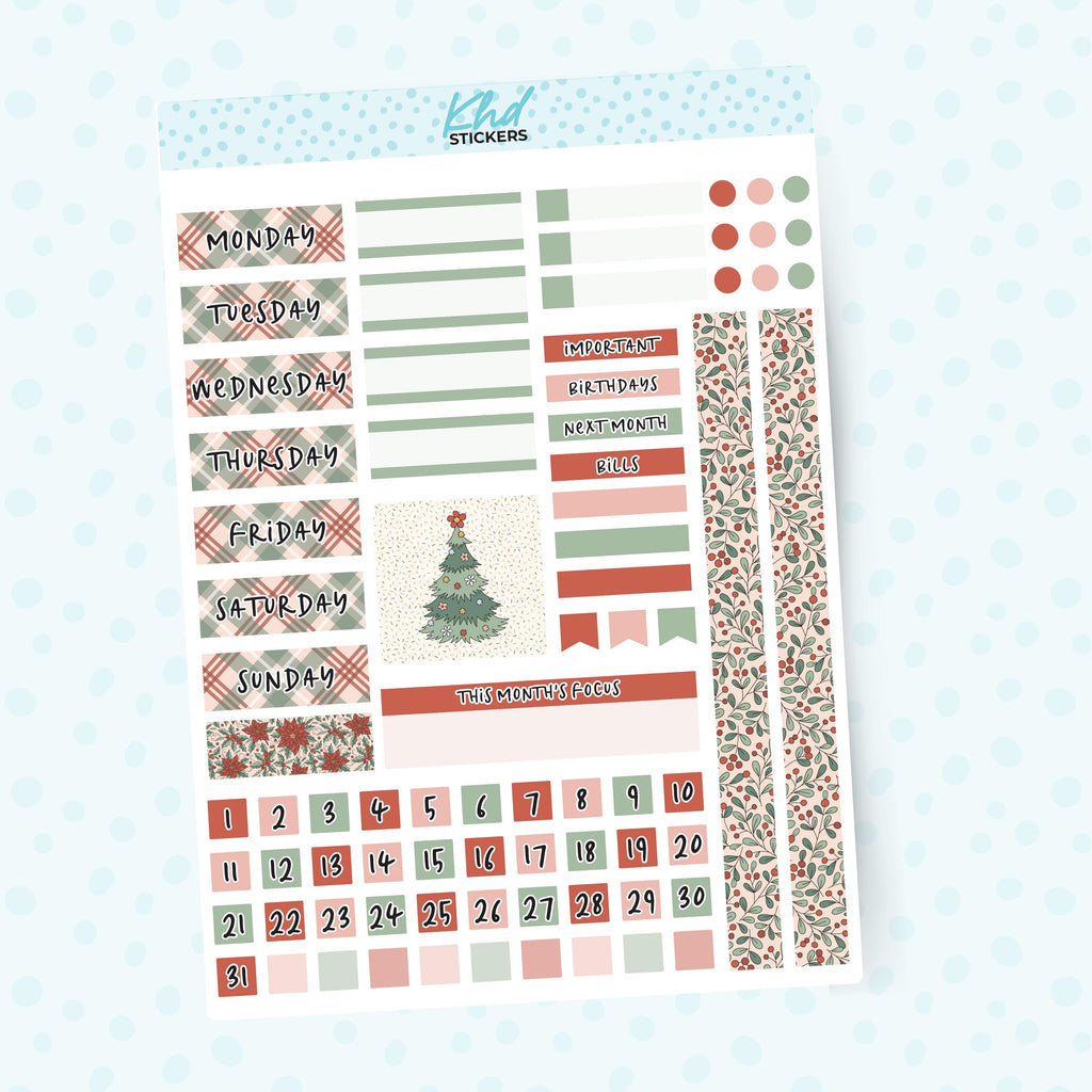 Christmas Love Lime Weekly Monthly View Planner Sticker Kit