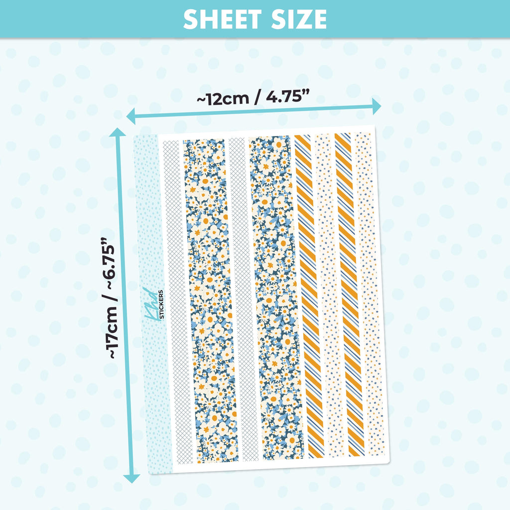 Blue & Orange Floral Decorative Washi Strip Stickers