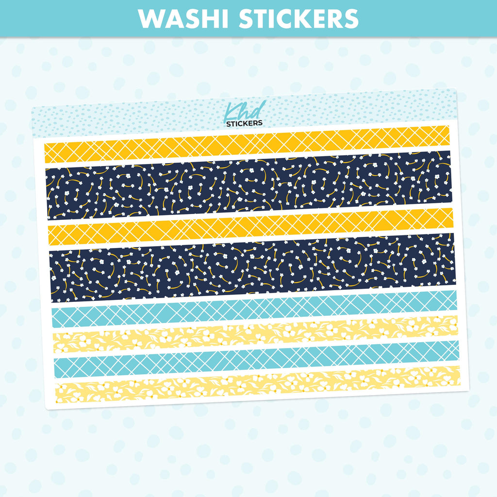 Navy blue & yellow floral Decorative Washi Strip Stickers