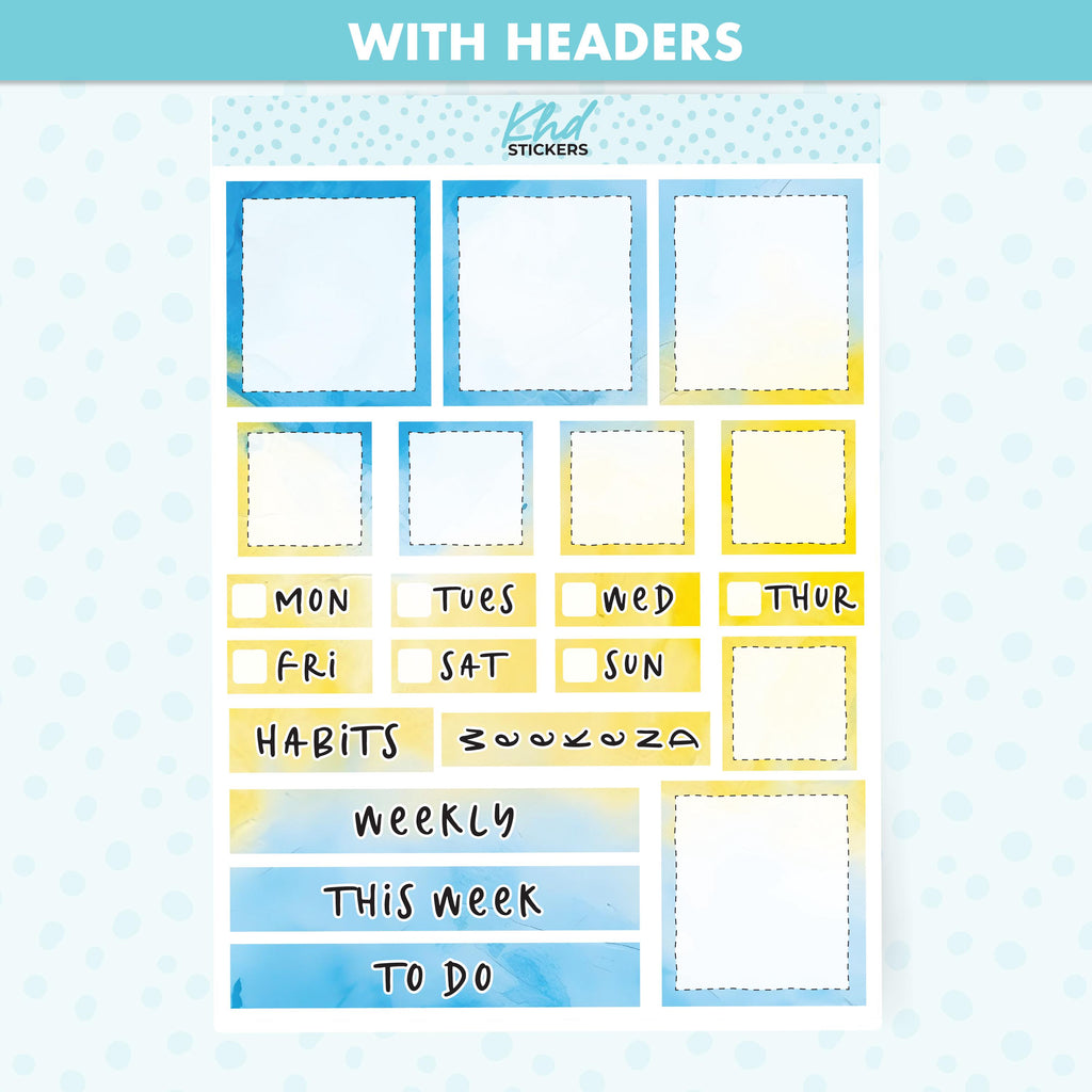 Blue & Yellow Watercolour Lime Weekly Planner Sticker Kit, Set 47024