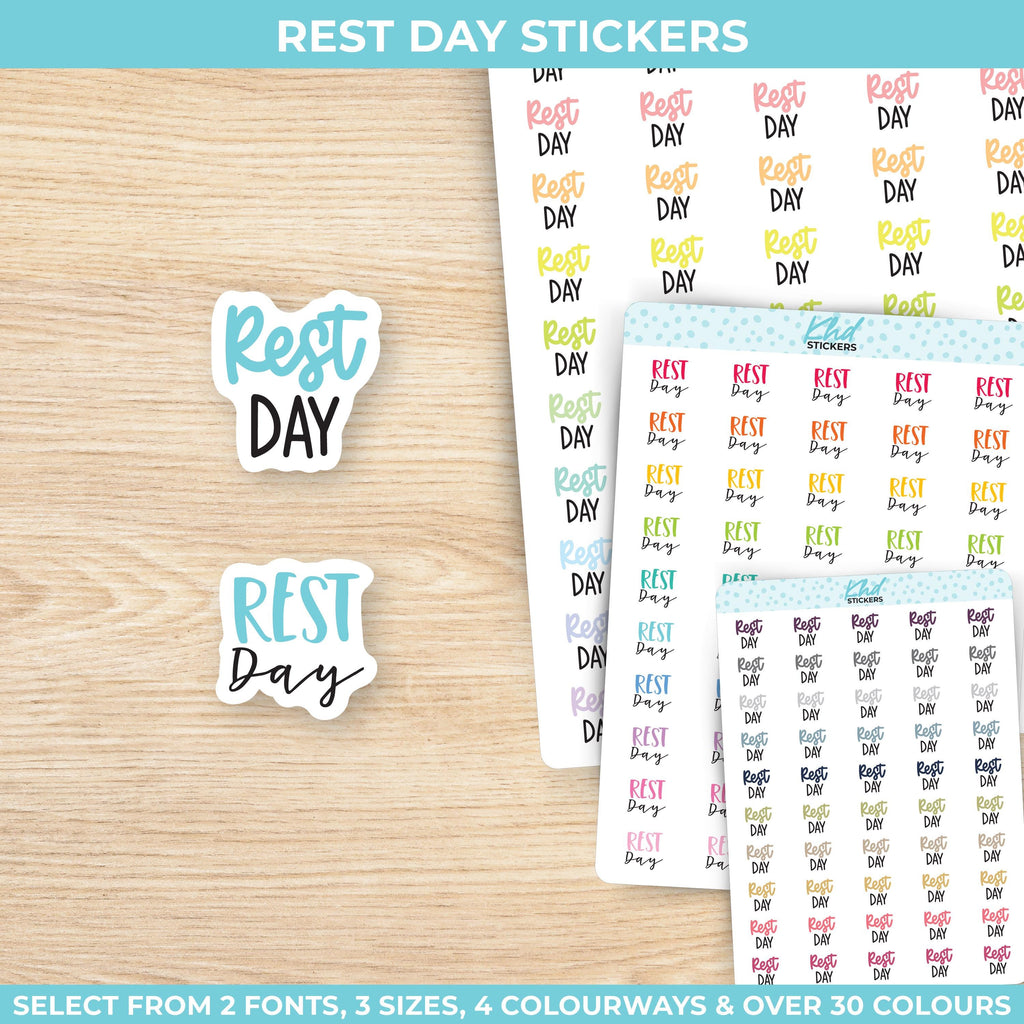 Rest Day Planner Stickers, Three Sizes including tiny, Removable