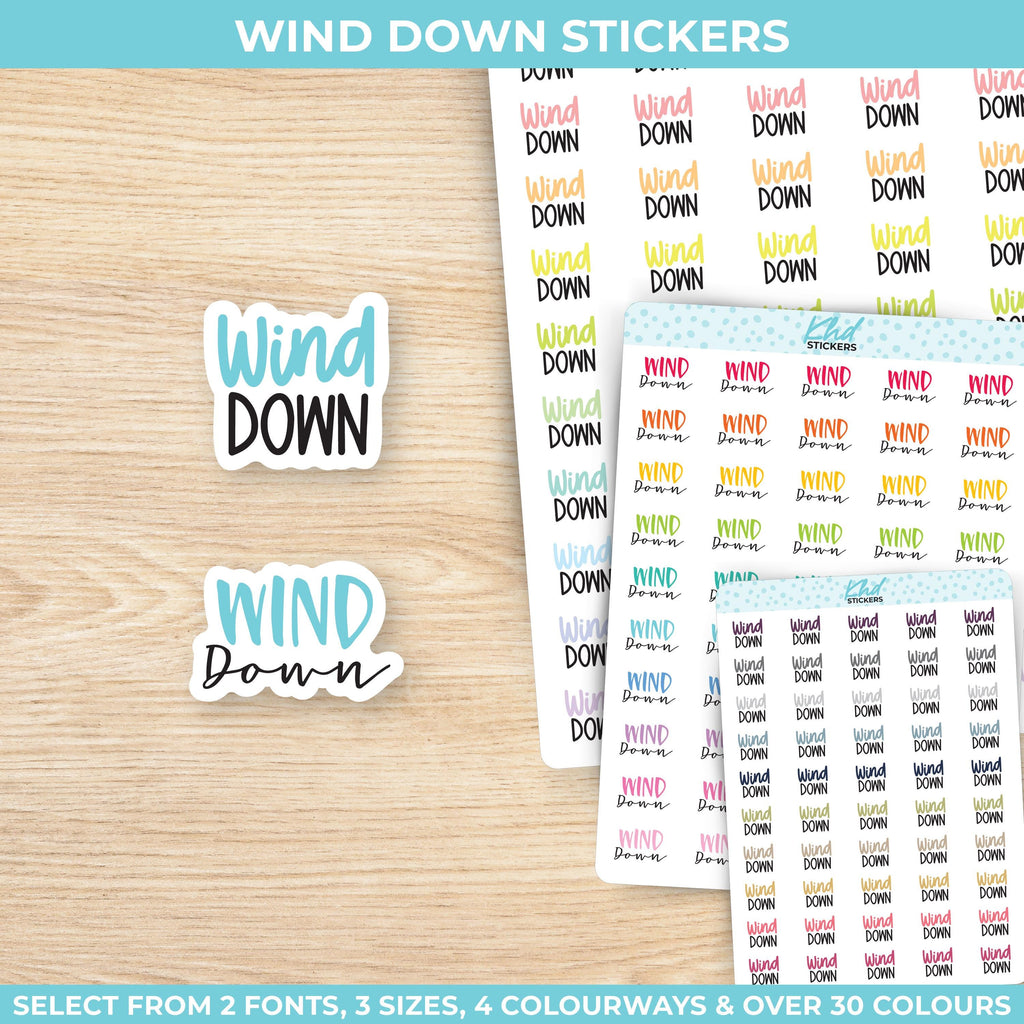 Wind Down Planner Stickers, Three Sizes including tiny, Removable