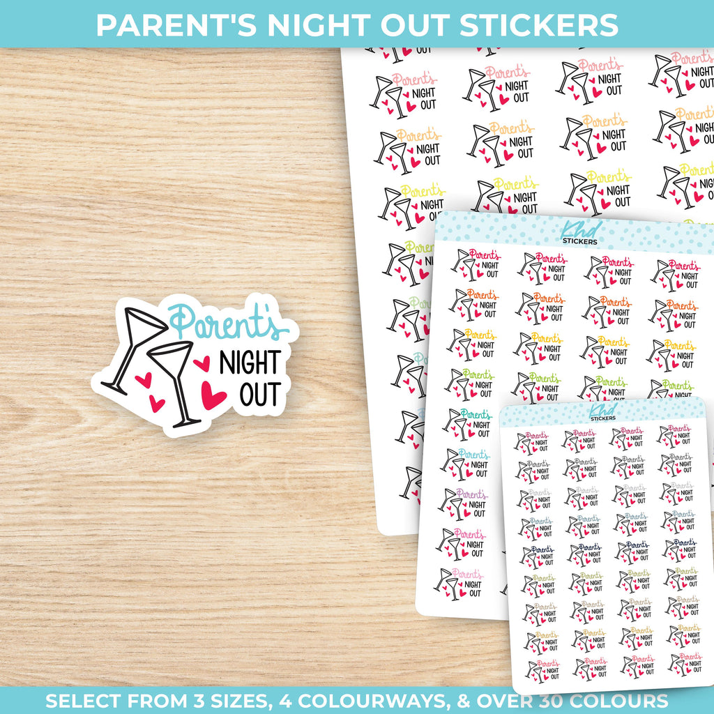 Parent's Night Out Planner Stickers, Three Sizes including tiny, Removable