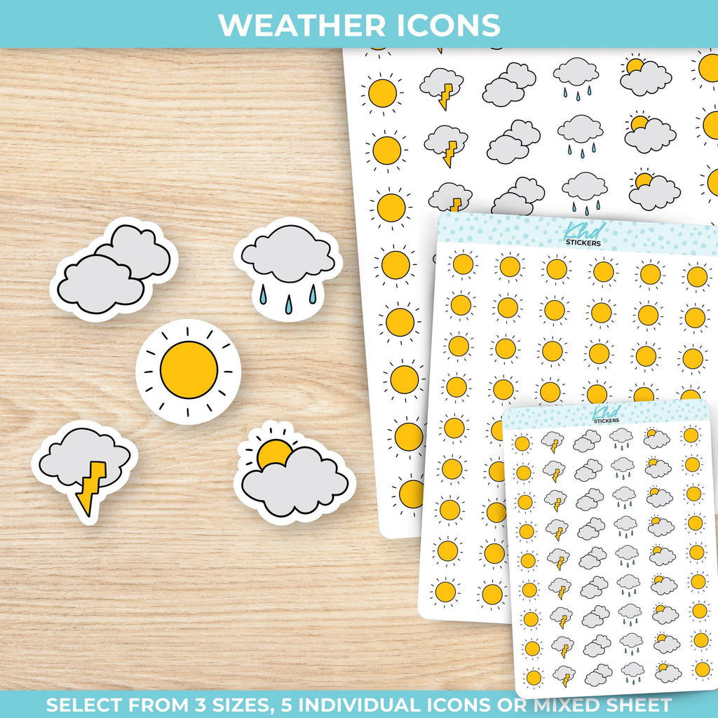 Weather Icon Planner Stickers, Three Sizes including tiny, Removable