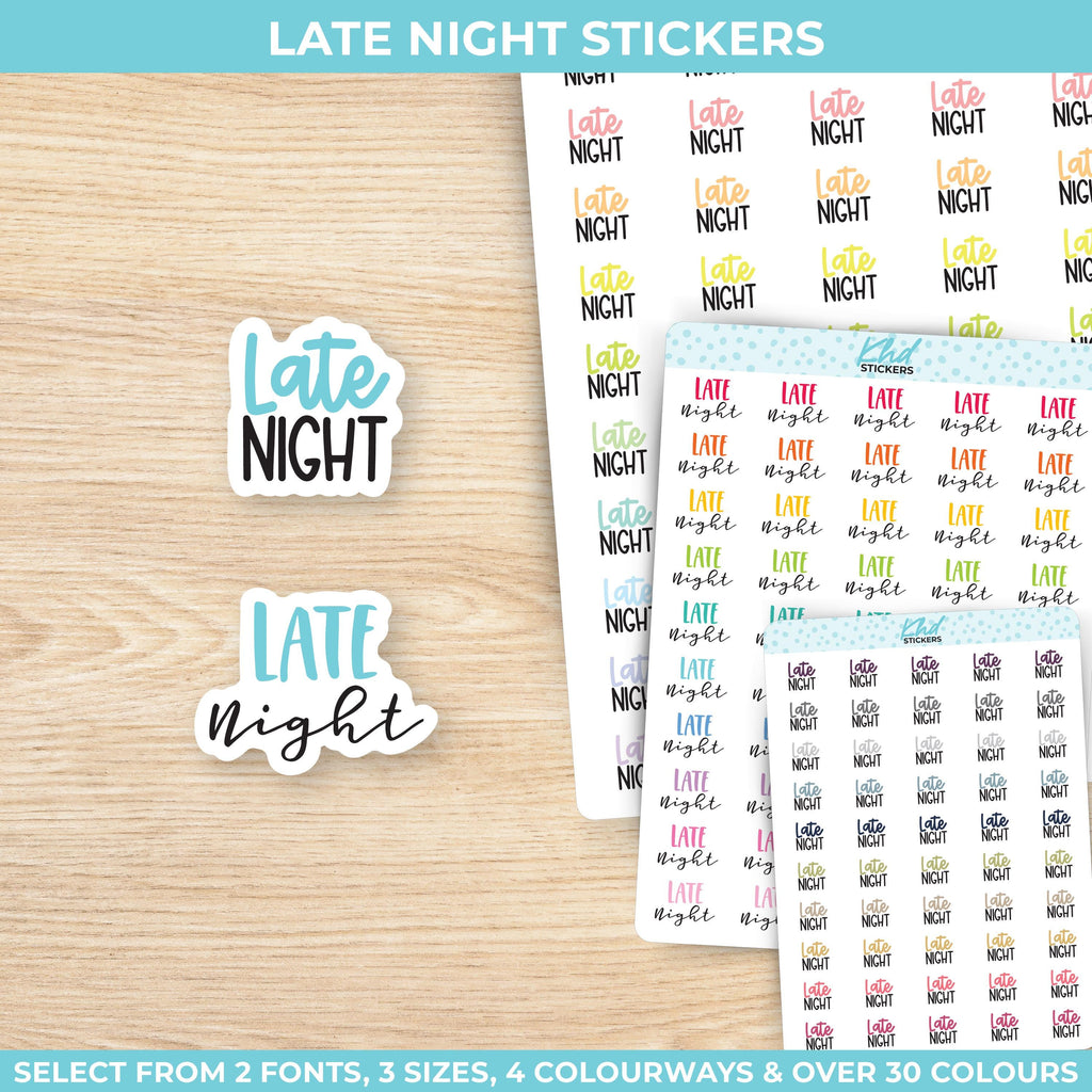 Late Night Planner Stickers, Three Sizes including tiny, Removable