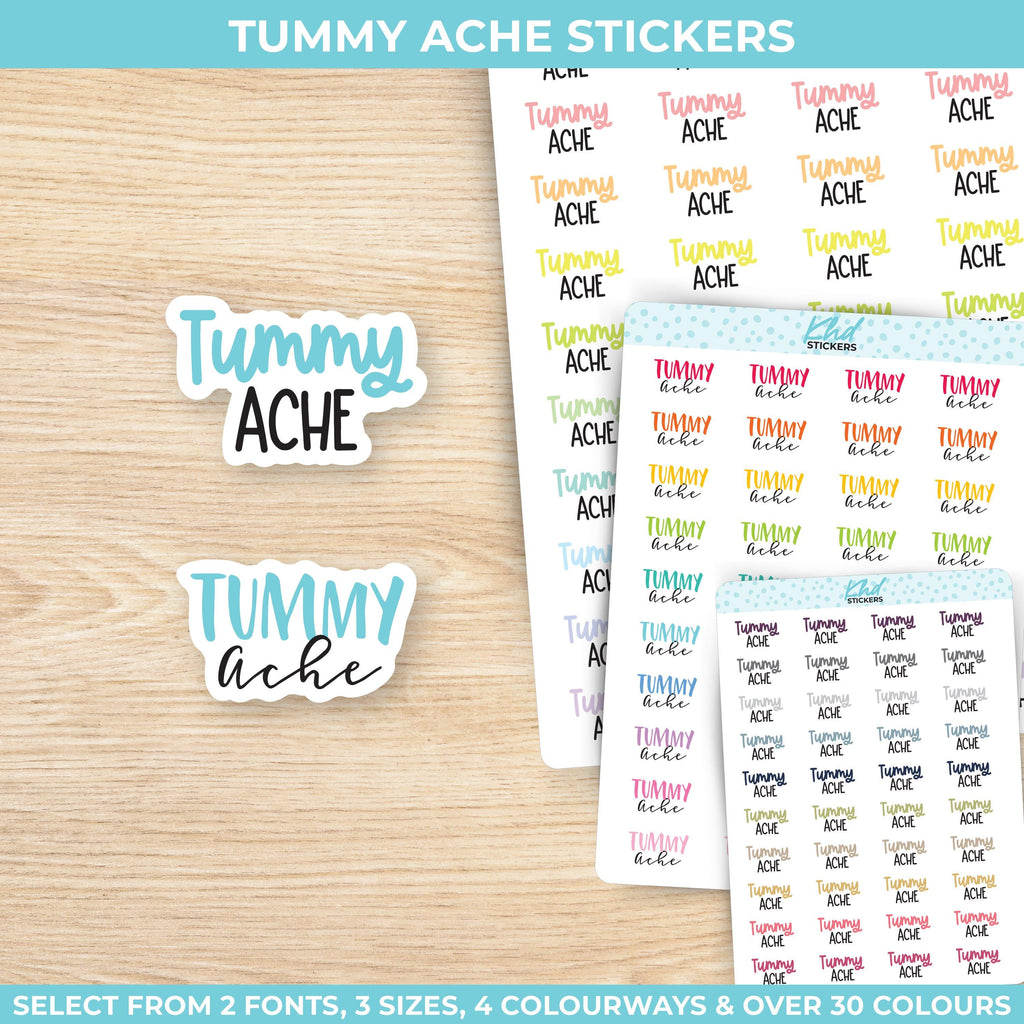 Tummy Ache Planner Stickers, Three Sizes including tiny, Removable