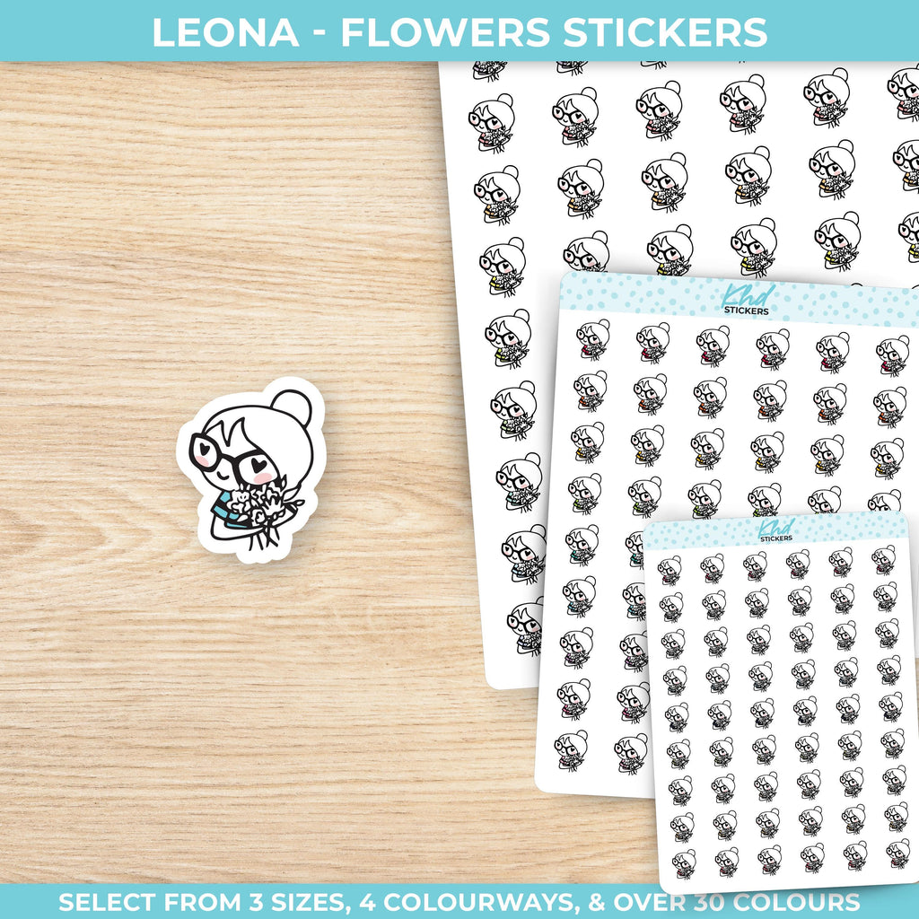 Planner Girl Leona with Flowers, Planner Stickers, 3 sizes including tiny, Removable