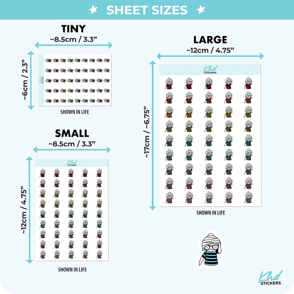 Planner Girl Leona Injury / Headache, Planner Stickers, 3 sizes including tiny, Removable