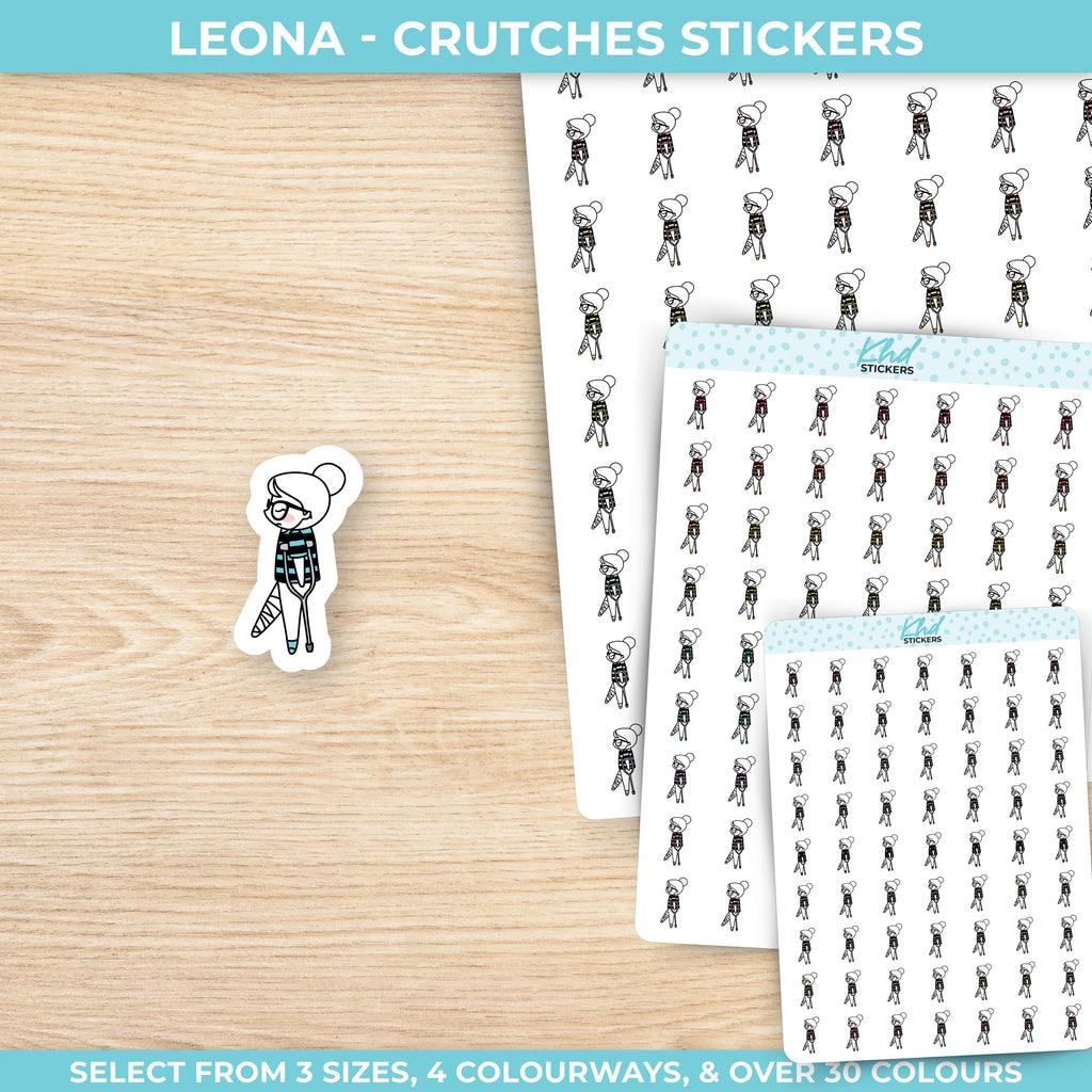 Planner Girl Leona using Crutches, Planner Stickers, 3 sizes including tiny, Removable