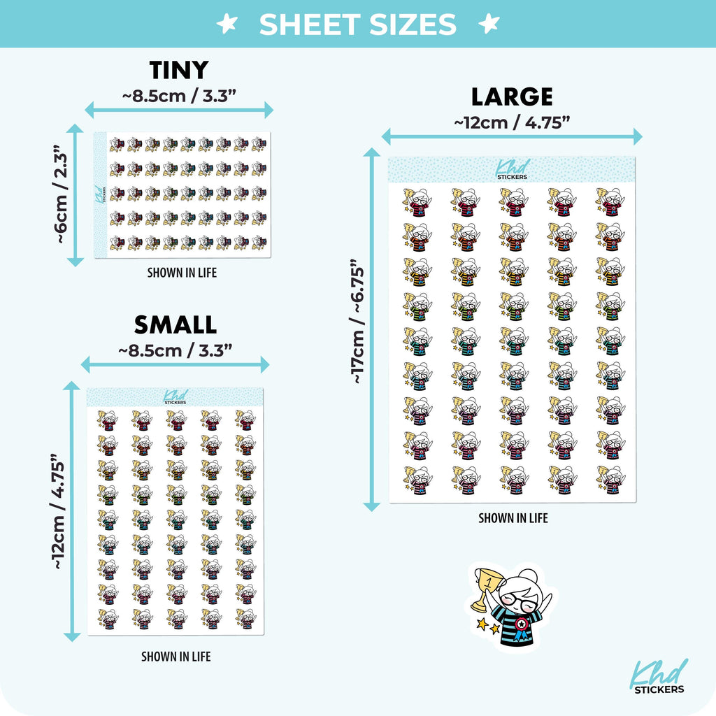Planner Girl Leona Winner, Planner Stickers, 3 sizes including tiny, Removable