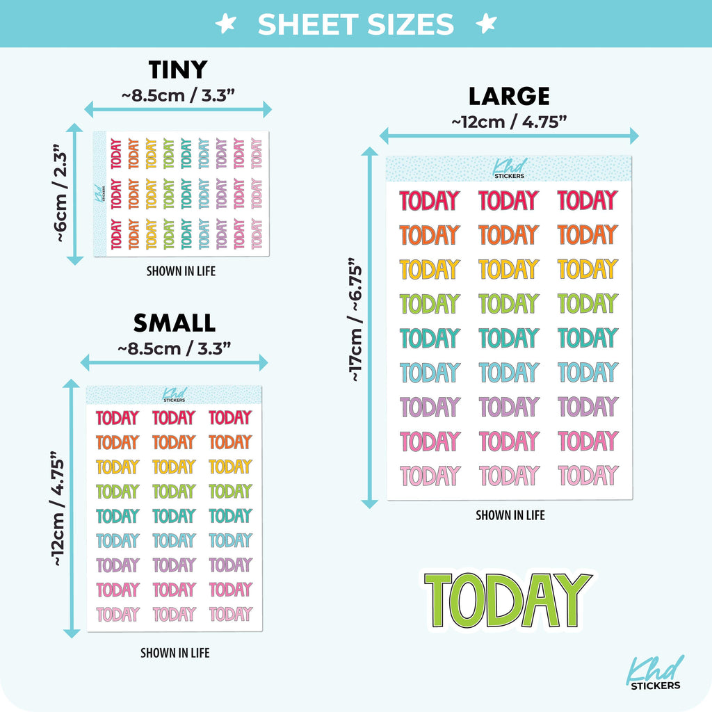 Today Planner Stickers, Block Script, Three Sizes including tiny, Removable