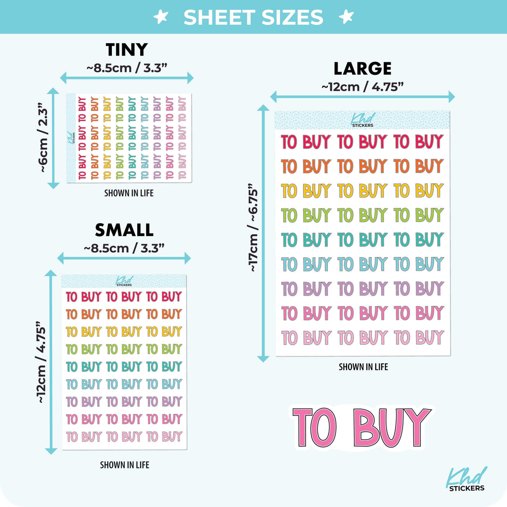 To Buy Planner Stickers, Block Script, Three Sizes including tiny, Removable