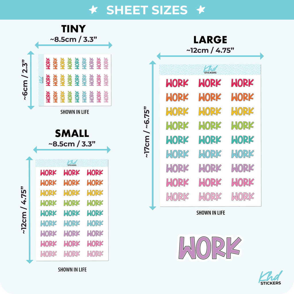 Work Planner Stickers, Block Script, Three Sizes including tiny, Removable