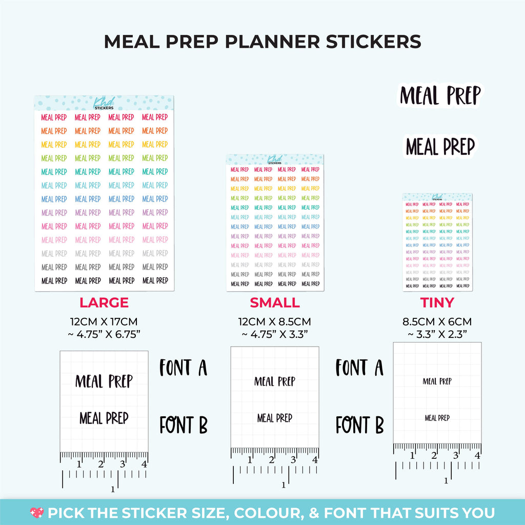 Meal Prep Planner Stickers, Select from 2 fonts & 3 sizes, Script Planner Stickers, removable
