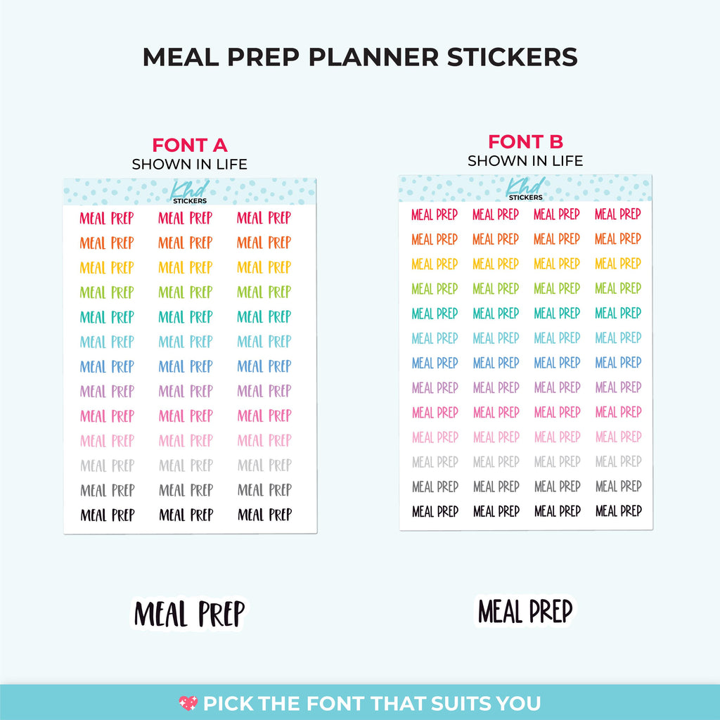 Meal Prep Planner Stickers, Select from 2 fonts & 3 sizes, Script Planner Stickers, removable