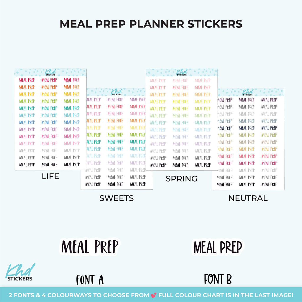 Meal Prep Planner Stickers, Select from 2 fonts & 3 sizes, Script Planner Stickers, removable