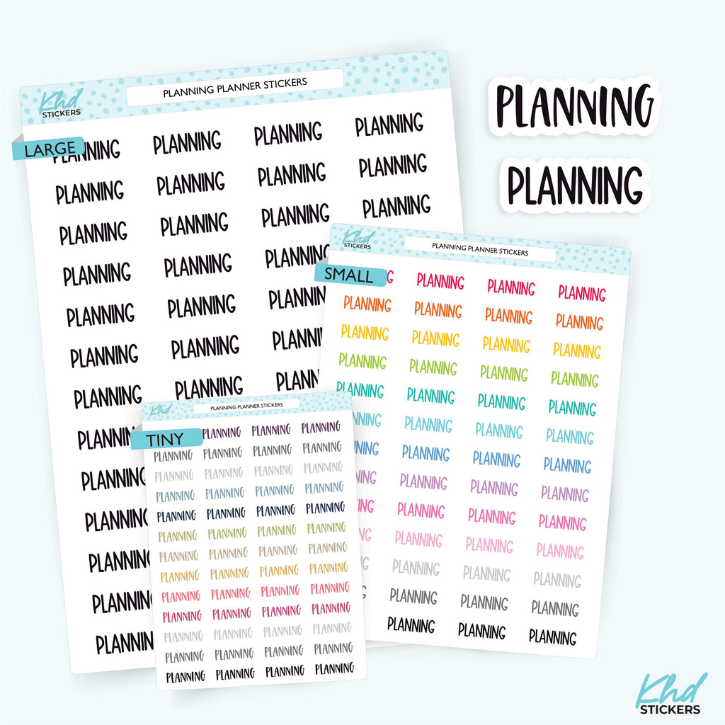 Planning Planner Stickers, Select from 2 fonts & 3 sizes, Script Planner Stickers, removable