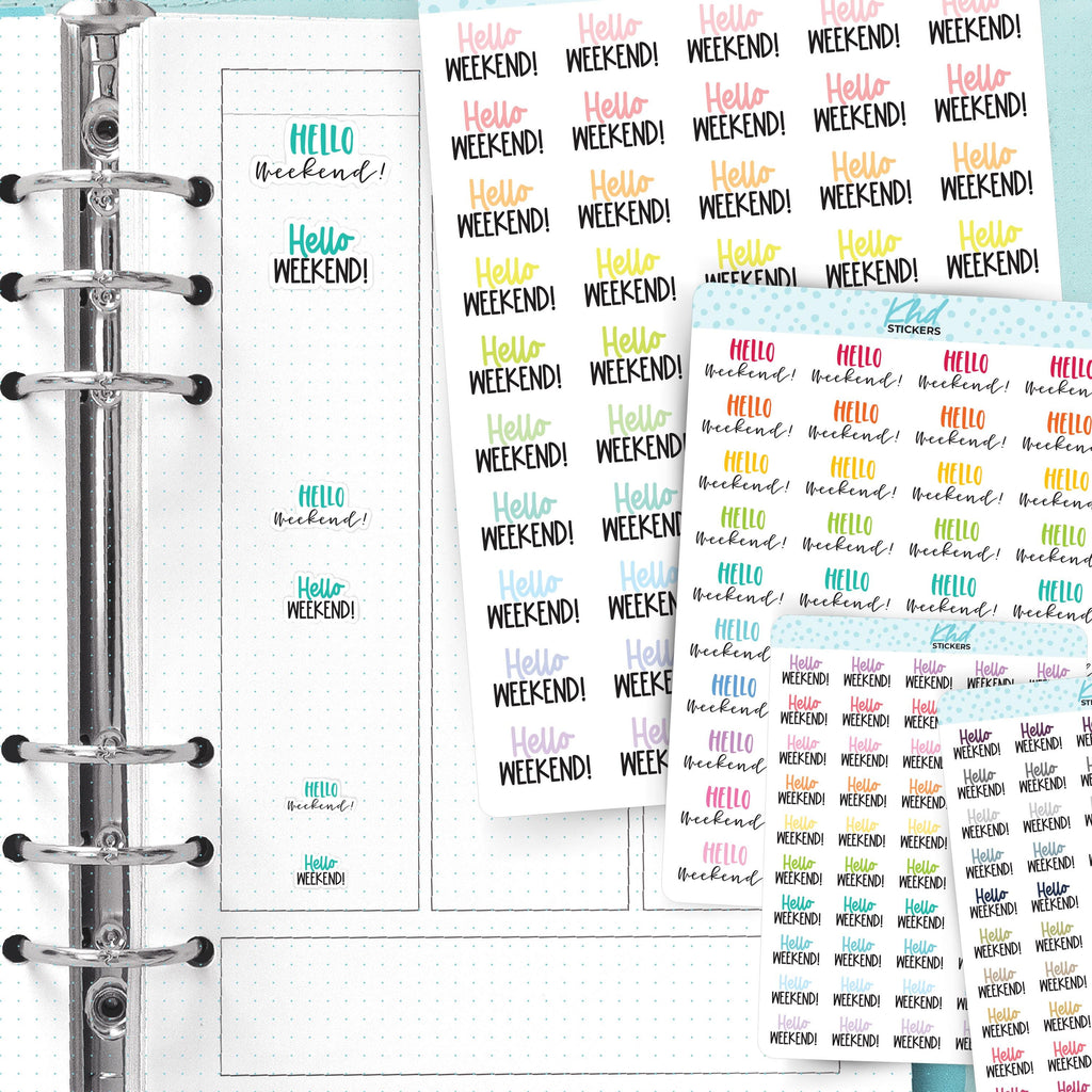 Hello Weekend Planner Stickers, Three Sizes including tiny, Removable