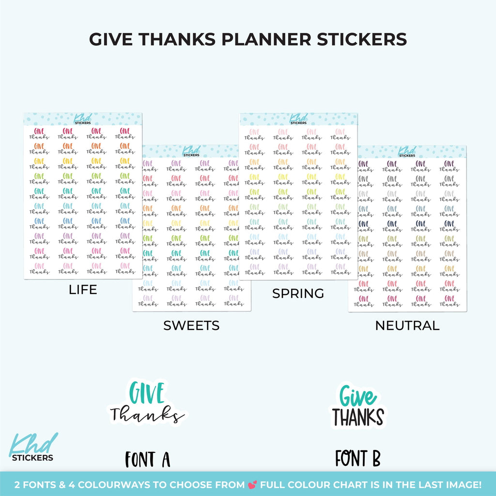Give Thanks Planner Stickers, Three Sizes including tiny, Removable
