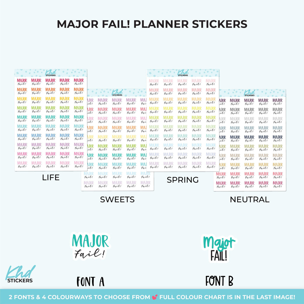 Major Fail Script Planner Stickers, Three Sizes including tiny, Removable