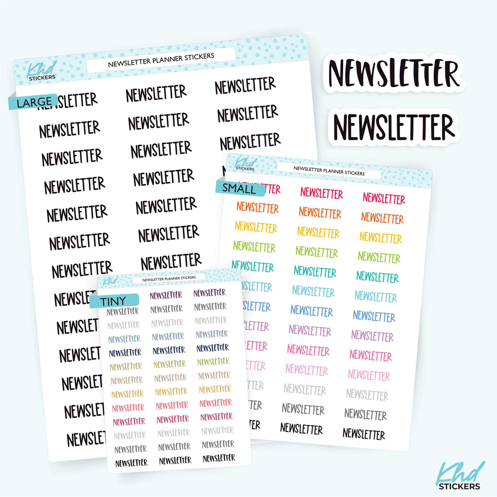 Newsletter Planner Stickers, Select from 2 fonts & 3 sizes, Script Planner Stickers, removable