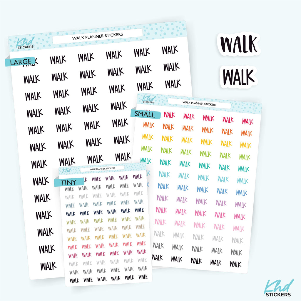 Walk Planner Stickers, Select from 2 fonts & 3 sizes, Script Planner Stickers, removable