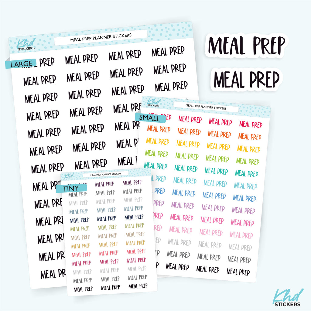 Meal Prep Planner Stickers, Select from 2 fonts & 3 sizes, Script Planner Stickers, removable