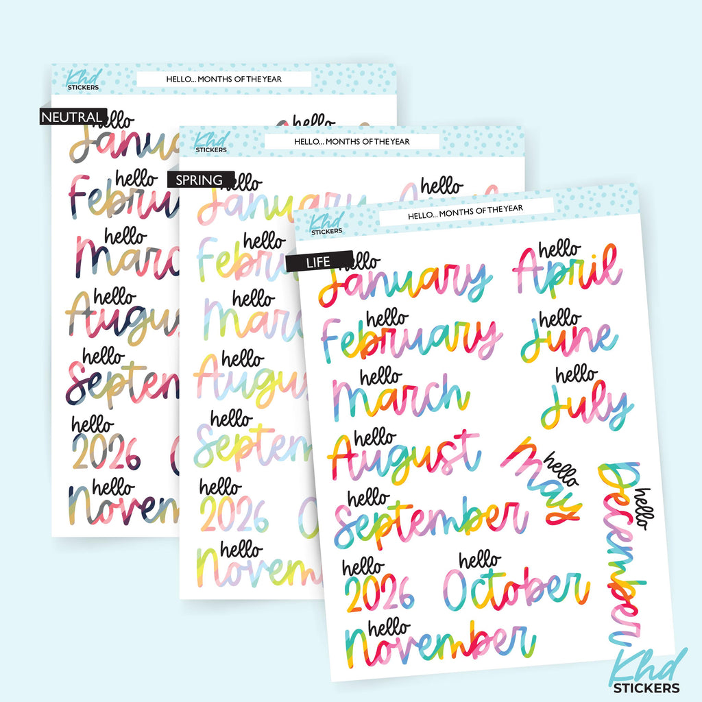 2025 or 2026 Months of the Year Planner Stickers