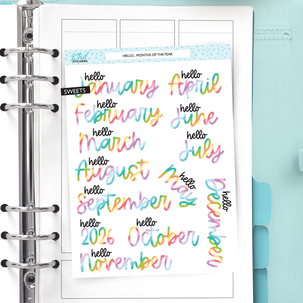2025 or 2026 Months of the Year Planner Stickers