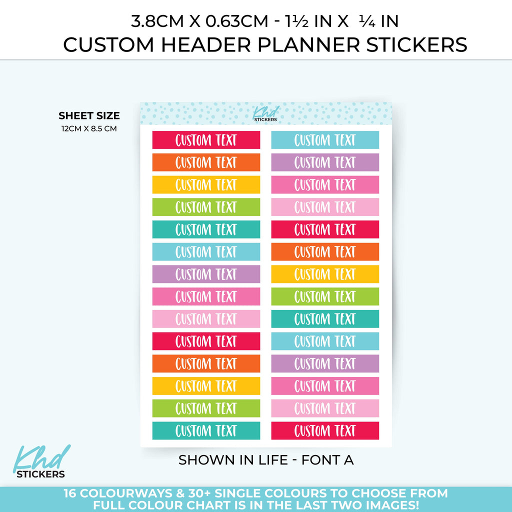 Custom Header Stickers - 3.8cm x 0.63cm 1.5" x 0.25"