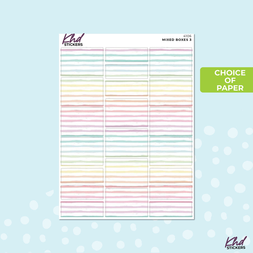 Pastel Watercolour Striped Half Boxes and Quarter Box Functional Stickers, Planner Stickers