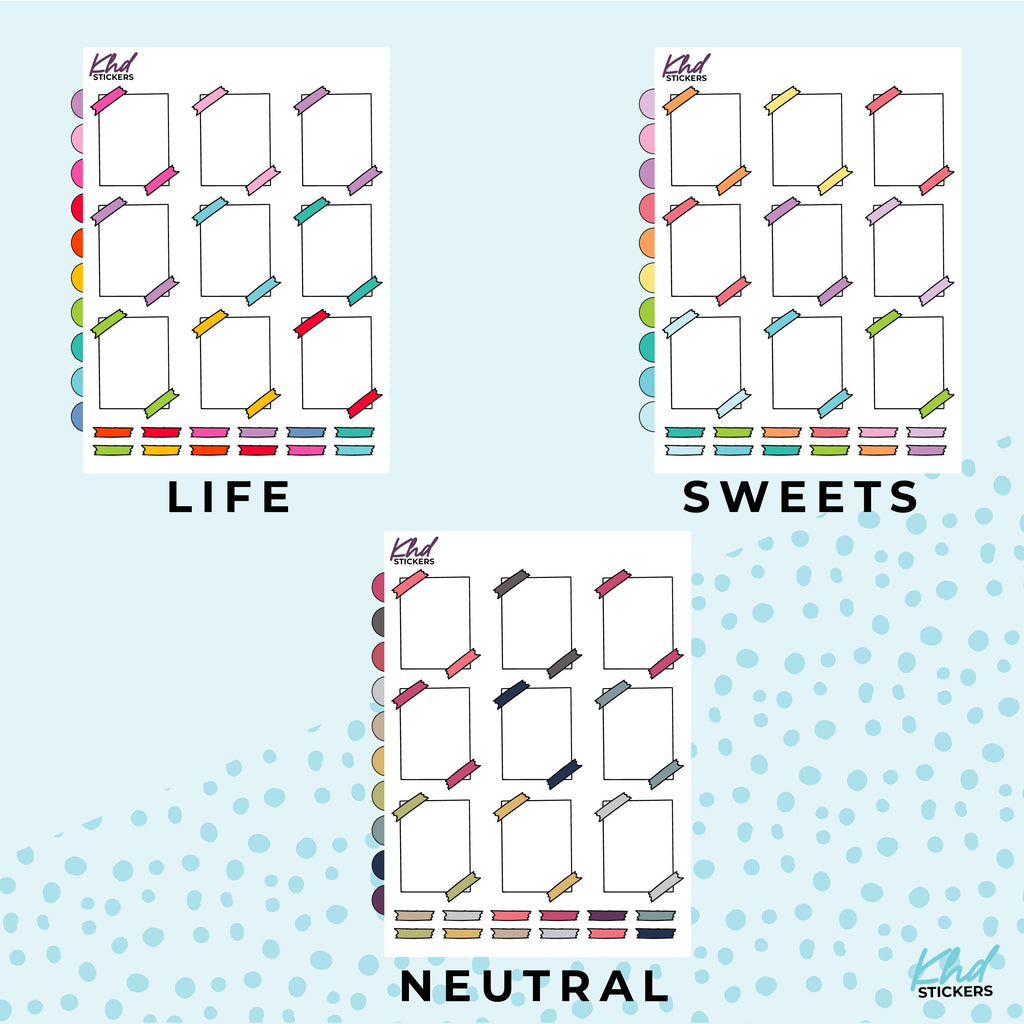 Washi Tape Edges Functional Boxes, Planner Stickers, Removable