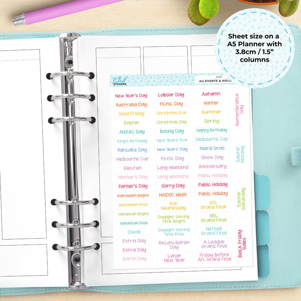 Australian Events and Public Holiday Stickers, Planner Stickers, Removable