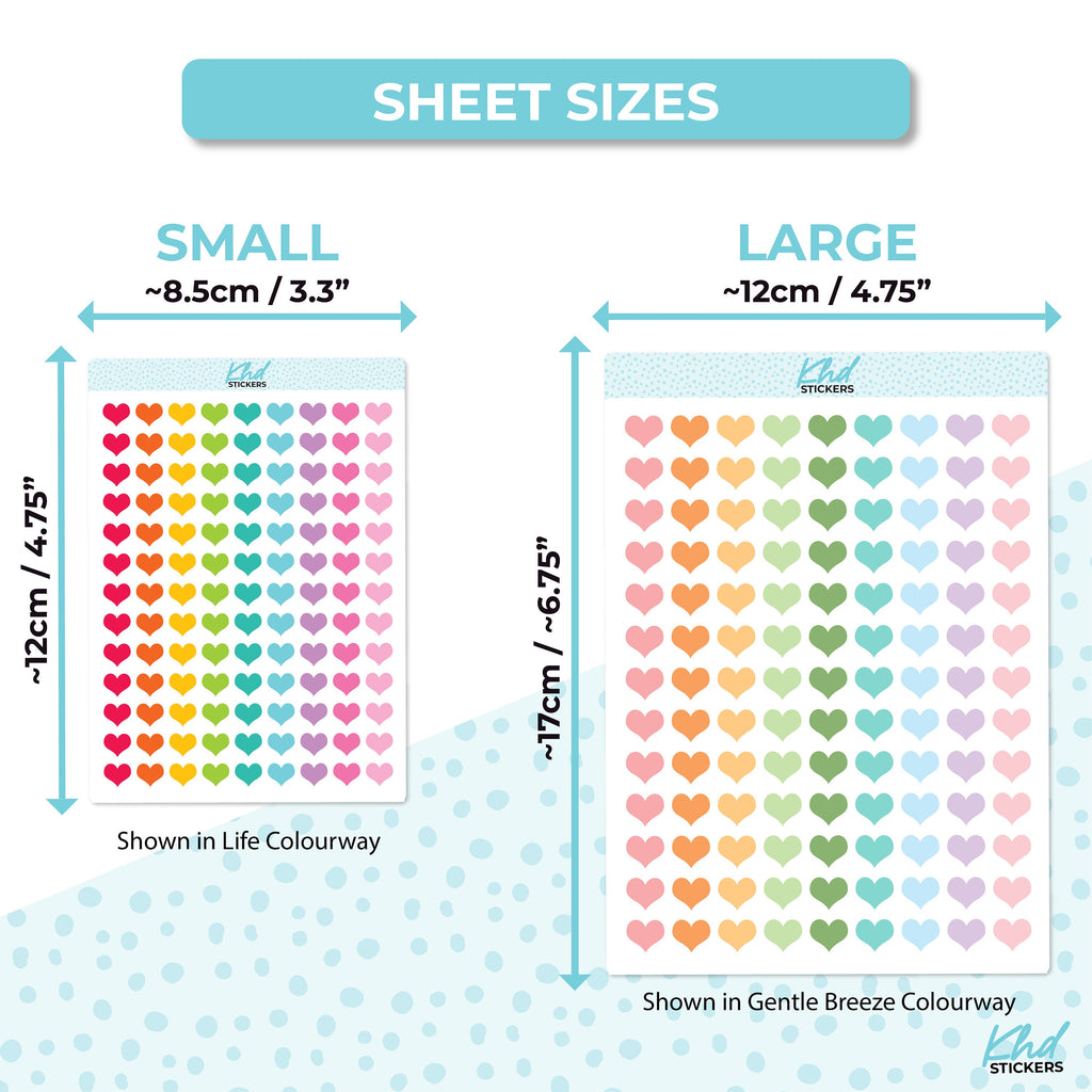 Heart Stickers, Tiny Hearts Stickers, Planner Stickers, Two Sizes, Removable