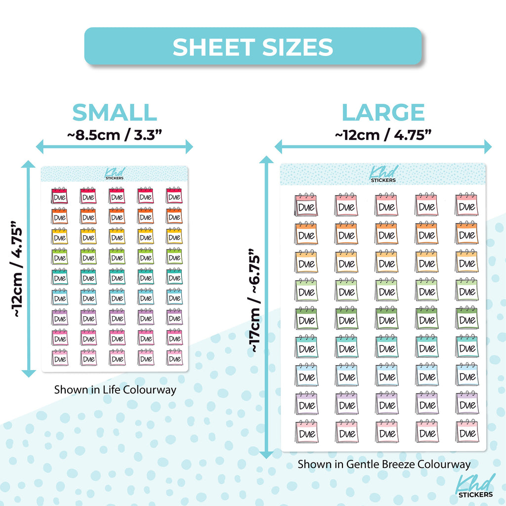 Due Planner Stickers, Script Stickers, Two Size Options, Removable