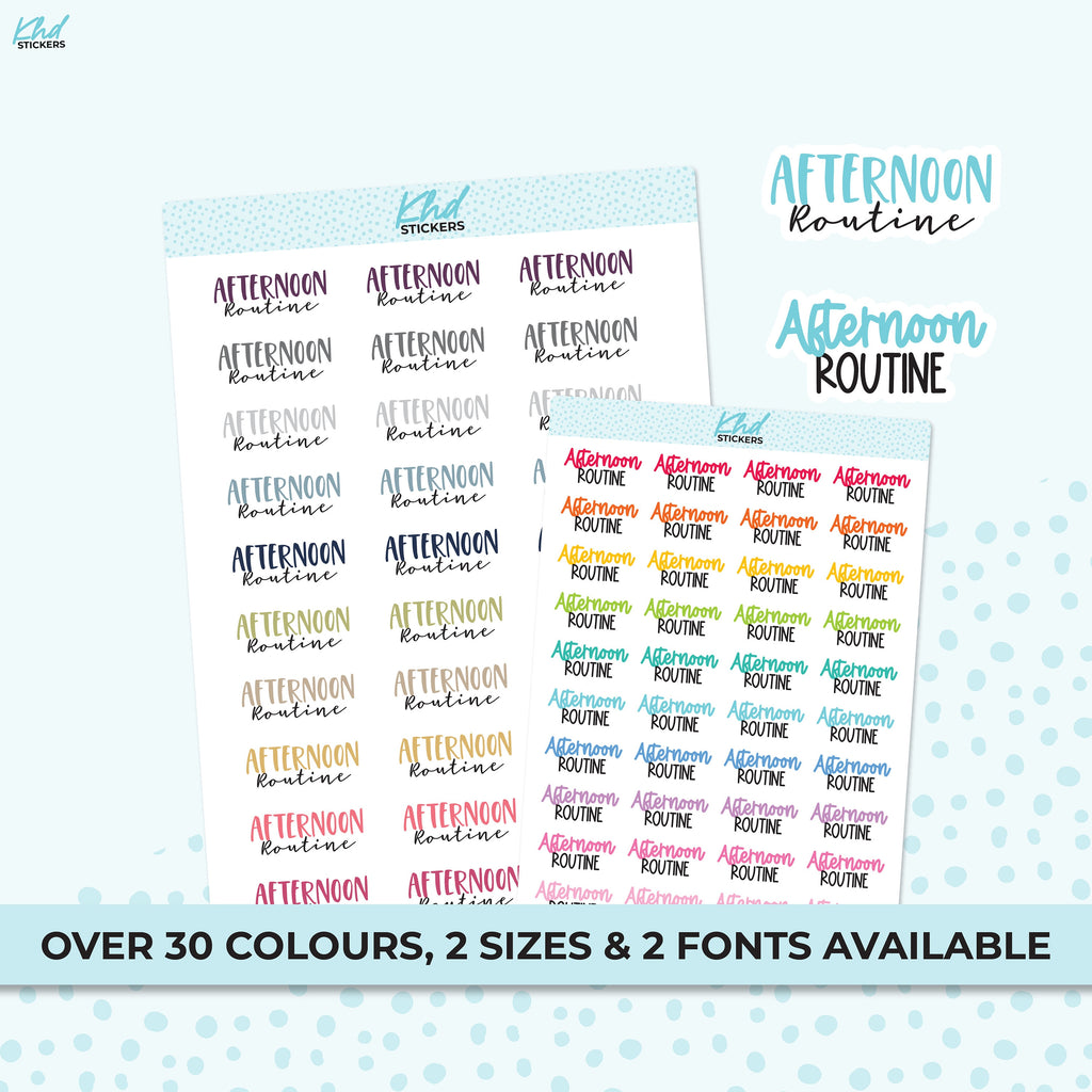 Afternoon Routine, Script Stickers, Planner Stickers, Two size and font options, Removable