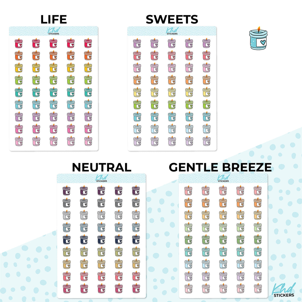 Candle Icon Stickers, Planner Stickers, Two Sizes and over 30 colour selections, Removable
