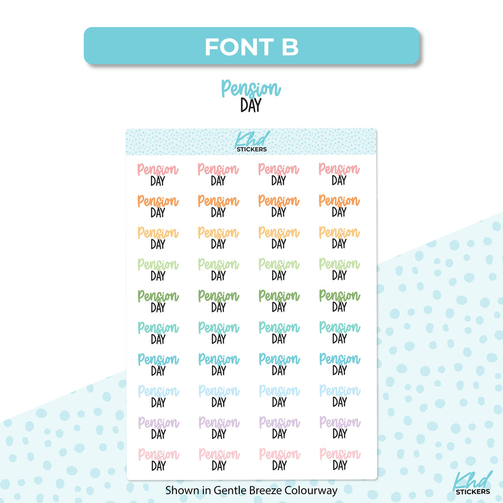 Pension Day Stickers, Planner Stickers, Two size and font selections, Removable