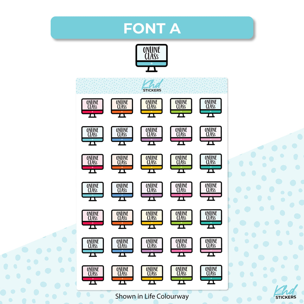 Online Class Stickers, Planner Stickers, Two Size and Font Options, Removable