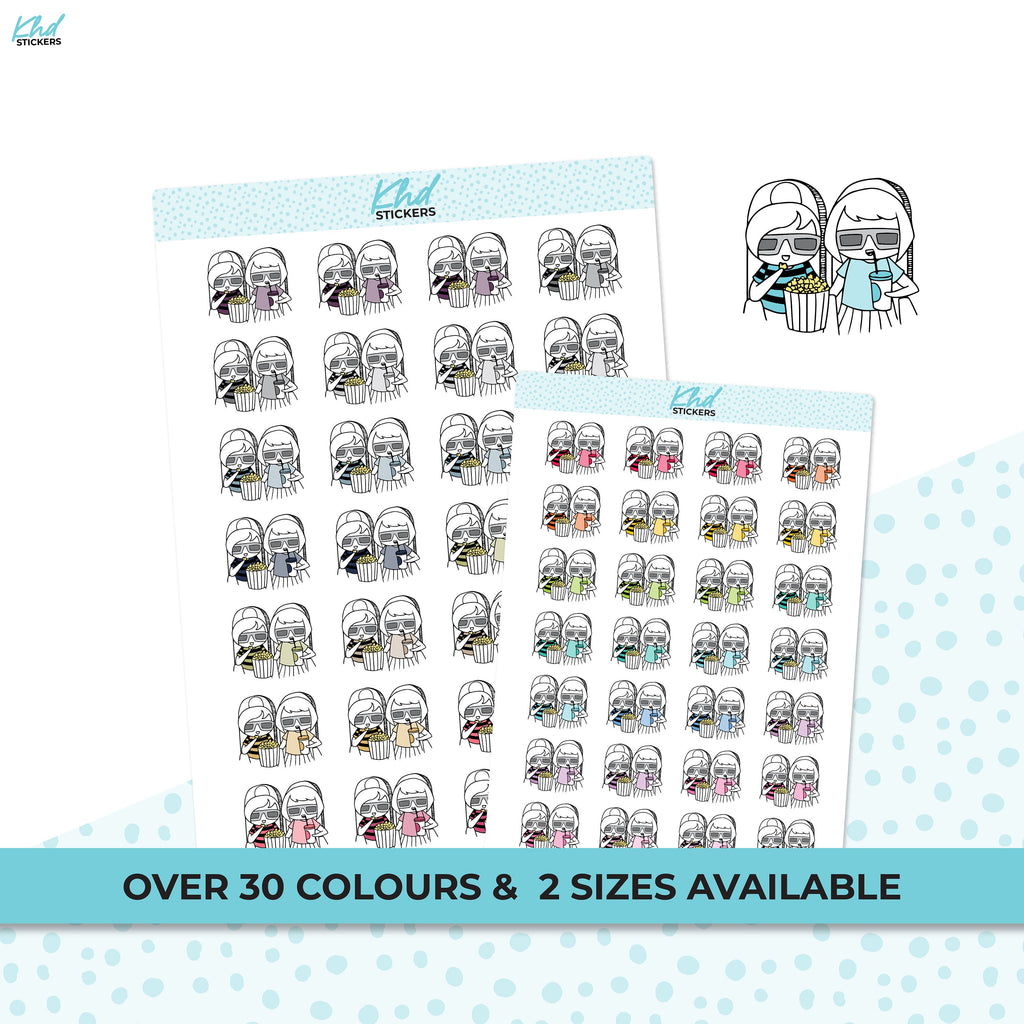 Movie Night Stickers, Planner Girl Friends Planner Stickers, Two sizes, Removable