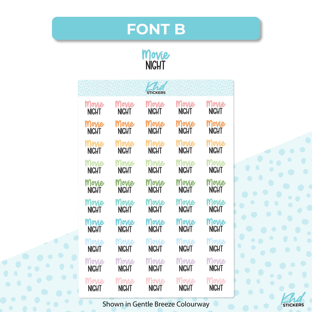 Movie Night Stickers, Planner Stickers, Two Sizes and Font Options, Removable