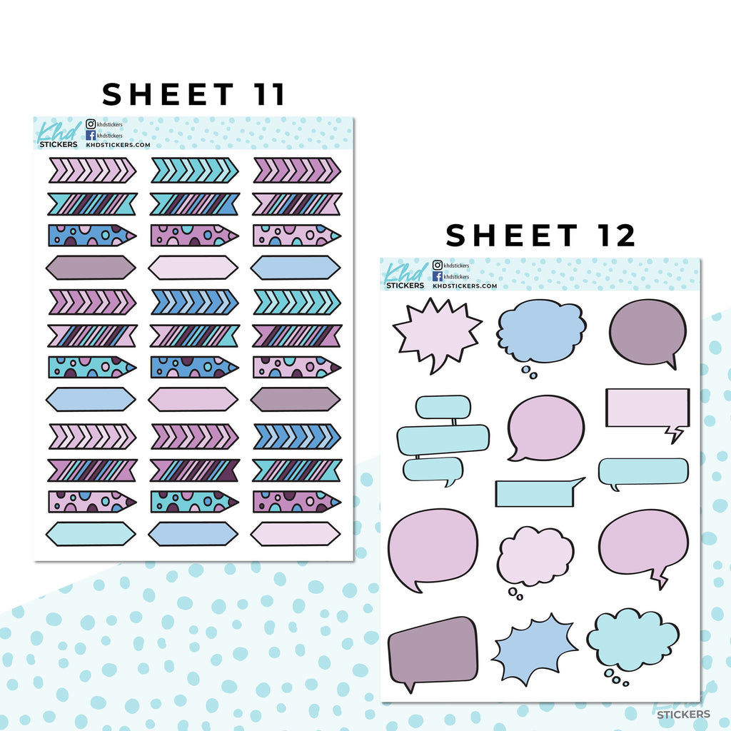 Monthly Functional Planner Sticker Kit - Purple & Blue - Planner Stickers - Kit 4804