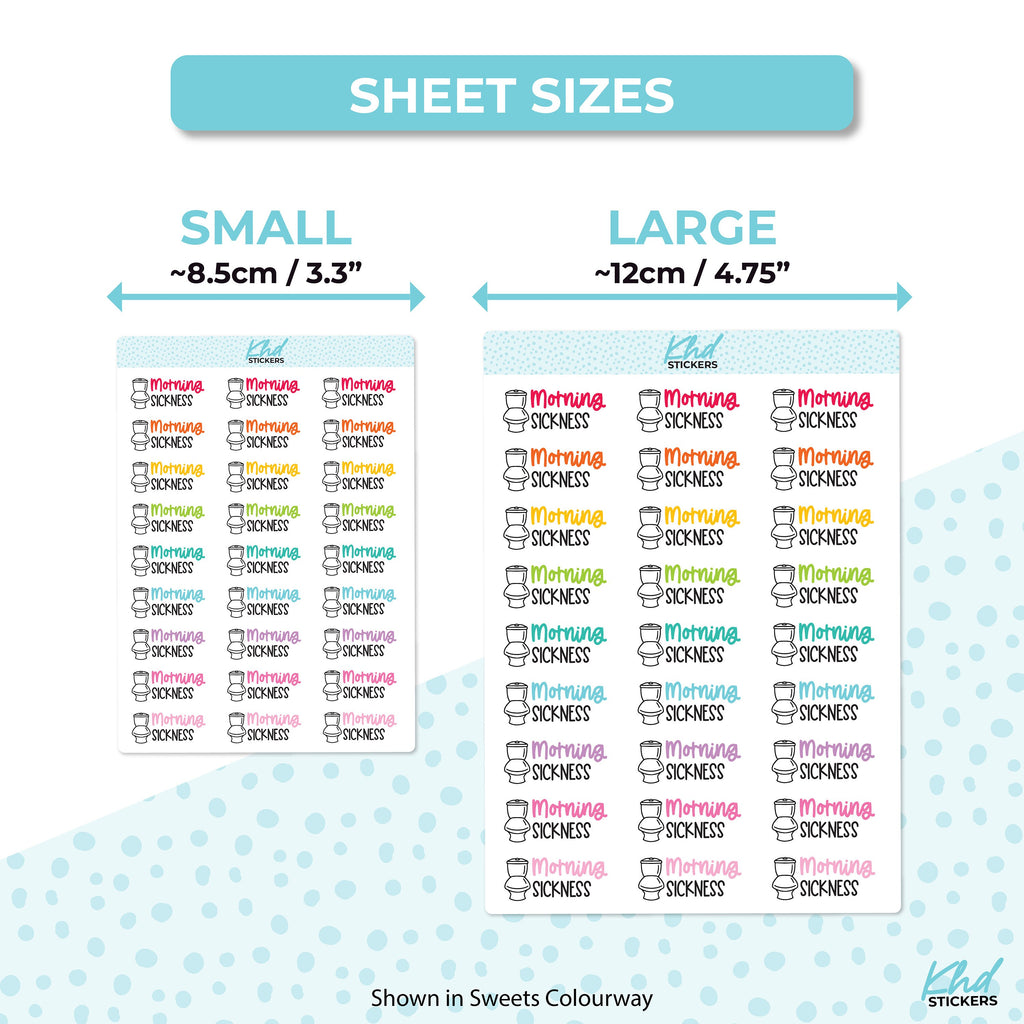 Morning Sickness Planner Stickers, Two sizes and font options, Over 30 colours, Removable